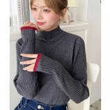 ボトルネック配色ラインワイドリブニットプルオーバー12G | moment+ | 詳細画像27 