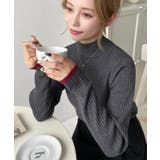 ボトルネック配色ラインワイドリブニットプルオーバー12G | moment+ | 詳細画像31 
