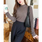 ボトルネック配色ラインワイドリブニットプルオーバー12G | moment+ | 詳細画像43 