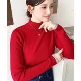 レッド | ボトルネック配色ラインワイドリブニットプルオーバー12G | moment+