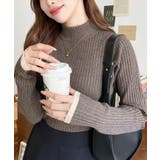 ブラウン系その他 | ボトルネック配色ラインワイドリブニットプルオーバー12G | moment+