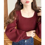 ボルドー | スクエアネックタックスリーブリブニットプルオーバー12G | moment+