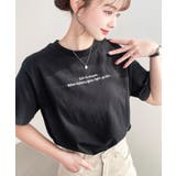 ブラック | ロゴ刺繍半袖Tシャツ | moment+