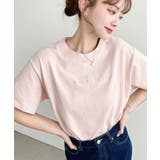 ピンク | ロゴ刺繍半袖Tシャツ | moment+