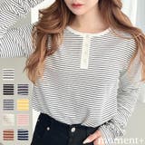 前後2WAY袖くしゅくしゅヘンリーネックボーダーロンT | moment+ | 詳細画像1