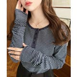 前後2WAY袖くしゅくしゅヘンリーネックボーダーロンT | moment+ | 詳細画像43