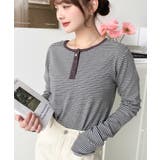 杢グレー | 前後2WAY袖くしゅくしゅヘンリーネックボーダーロンT | moment+