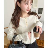 オートミール | 前後2WAY袖くしゅくしゅヘンリーネックボーダーロンT | moment+