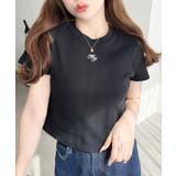 ブラック | ワンポイント刺繍半袖チビTシャツ | moment+