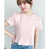 ピンク | ワンポイント刺繍半袖チビTシャツ | moment+
