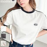 ワンポイント刺繍配色カラーライン半袖Tシャツ綿100%天竺. | moment+ | 詳細画像1