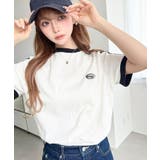 オフホワイト | ワンポイント刺繍配色カラーライン半袖Tシャツ綿100%天竺. | moment+