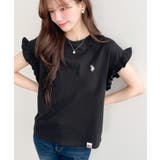 ブラック | U.S.POLO ASSN.ワンポイント刺繍ショルダーフリル Tシャツ | moment+