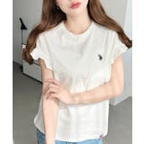 オフホワイト | U.S.POLO ASSN.ワンポイント刺繍ショルダーフリル Tシャツ | moment+