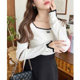 長袖スクエアネックフロントロゴ刺繍袖リボンプルオーバー 綿100％フライス | moment+ | 詳細画像10 