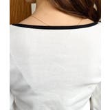 長袖スクエアネックフロントロゴ刺繍袖リボンプルオーバー 綿100％フライス | moment+ | 詳細画像14 