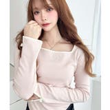 長袖スクエアネックフロントロゴ刺繍袖リボンプルオーバー 綿100％フライス | moment+ | 詳細画像21 