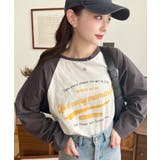 チャコールグレー | ラグランロゴプリントロンT 綿100％天竺 | moment+