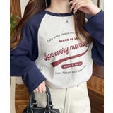 ネイビー | ラグランロゴプリントロンT 綿100％天竺 | moment+