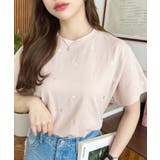 ピンク | ハート刺繍半袖Tシャツ | moment+
