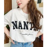 ビジュー＆フラワーモチーフ付きカレッジロゴプリント半袖Tシャツ | moment+ | 詳細画像1 