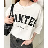 ビジュー＆フラワーモチーフ付きカレッジロゴプリント半袖Tシャツ | moment+ | 詳細画像11 