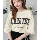 ビジュー＆フラワーモチーフ付きカレッジロゴプリント半袖Tシャツ | moment+ | 詳細画像13 