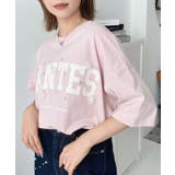 ビジュー＆フラワーモチーフ付きカレッジロゴプリント半袖Tシャツ | moment+ | 詳細画像26 