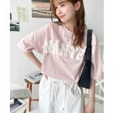 ビジュー＆フラワーモチーフ付きカレッジロゴプリント半袖Tシャツ | moment+ | 詳細画像30 