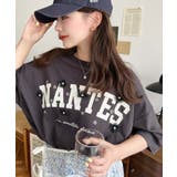 ビジュー＆フラワーモチーフ付きカレッジロゴプリント半袖Tシャツ | moment+ | 詳細画像31 