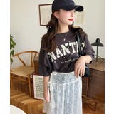 ビジュー＆フラワーモチーフ付きカレッジロゴプリント半袖Tシャツ | moment+ | 詳細画像32 