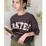 ビジュー＆フラワーモチーフ付きカレッジロゴプリント半袖Tシャツ | moment+ | 詳細画像34 
