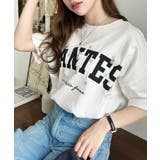 ビジュー＆フラワーモチーフ付きカレッジロゴプリント半袖Tシャツ | moment+ | 詳細画像4 
