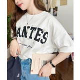 ビジュー＆フラワーモチーフ付きカレッジロゴプリント半袖Tシャツ | moment+ | 詳細画像5 