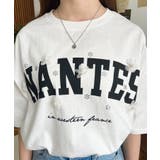 ビジュー＆フラワーモチーフ付きカレッジロゴプリント半袖Tシャツ | moment+ | 詳細画像6 