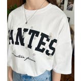 ビジュー＆フラワーモチーフ付きカレッジロゴプリント半袖Tシャツ | moment+ | 詳細画像7 