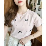 バックハートカットリボンビジュー半袖Tシャツ | moment+ | 詳細画像23 