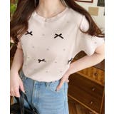 バックハートカットリボンビジュー半袖Tシャツ | moment+ | 詳細画像27 