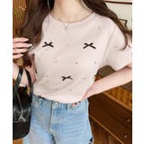 バックハートカットリボンビジュー半袖Tシャツ | moment+ | 詳細画像28 