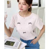 バックハートカットリボンビジュー半袖Tシャツ | moment+ | 詳細画像29 