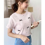 バックハートカットリボンビジュー半袖Tシャツ | moment+ | 詳細画像31 
