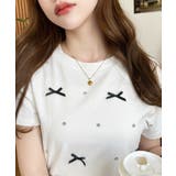 バックハートカットリボンビジュー半袖Tシャツ | moment+ | 詳細画像7 
