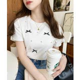 バックハートカットリボンビジュー半袖Tシャツ | moment+ | 詳細画像8 