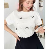 バックハートカットリボンビジュー半袖Tシャツ | moment+ | 詳細画像9 