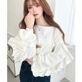 オフホワイト |  ボリュームフリルスリーブロングTシャツ 綿100%天竺.  | moment+