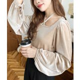 グレイッシュベージュ | シャイニーベロアスクエアホルターボリュームスリーブプルオーバー | moment+