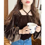 シャイニーベロアスクエアホルターボリュームスリーブプルオーバー | moment+ | 詳細画像20 