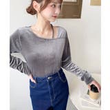 シャイニーベロアアシンメトリーネックトップス | moment+ | 詳細画像35