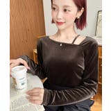 シャイニーベロアアシンメトリーネックトップス | moment+ | 詳細画像49