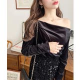 オフショルドレープシャイニーベロアプルオーバー(ドレープネック ドレープカットソ… | moment+ | 詳細画像3 